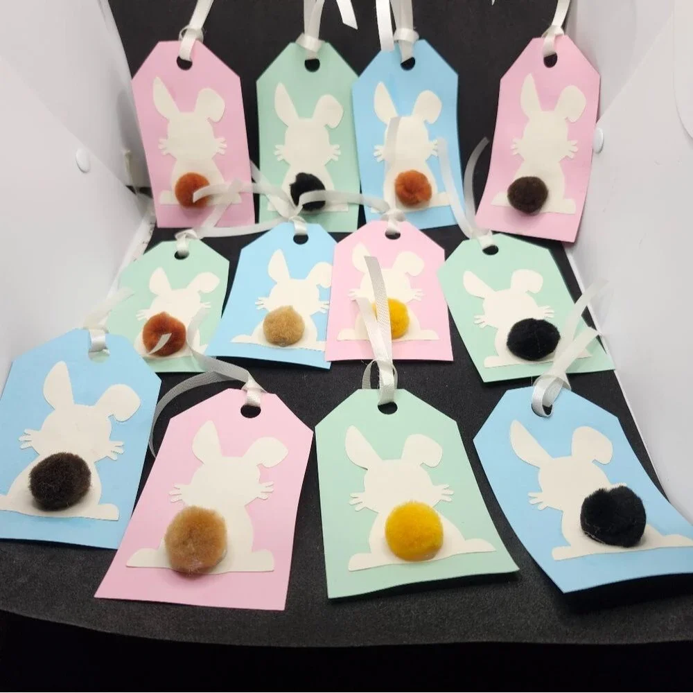 Hand Crafted Pastel 3-D Bunny Gift Tags Thank You Cards Set Of 12